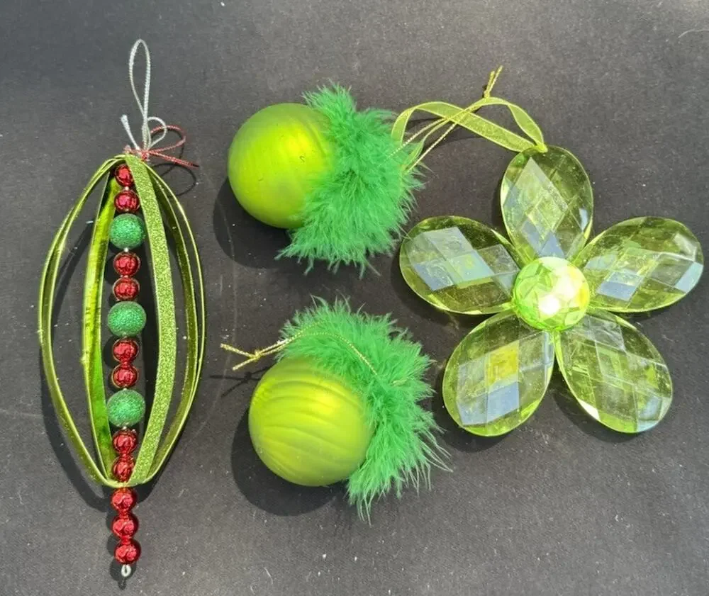 3 Vintage Department 56 Whimsical Green Christmas ornaments -Lo10